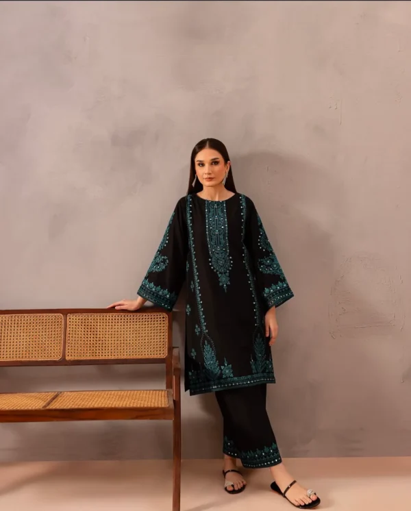 Beautiful Bareeze Embroidery  With 9mm Work Cotton Lawn 3 Pc Dress
