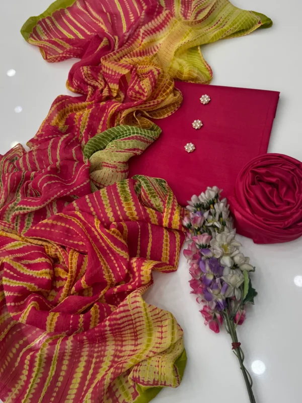 Beautiful Tradional Tye N Dye Chiffion Duppata With Lawn 3 Pc Dress