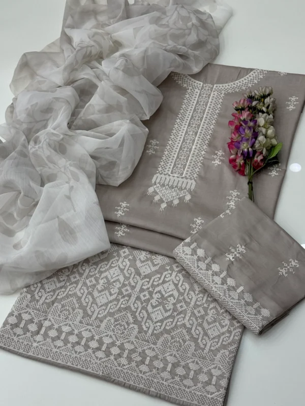 Handmade Style Cross Stitch Computer Embroidery Lawn 3 Pc Dress