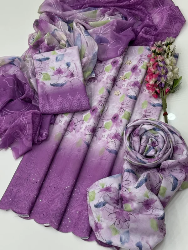 EID’s Special Shiffile Chikankari Embroidery Digital Printed Swiss Lawn 3 Pc Dress