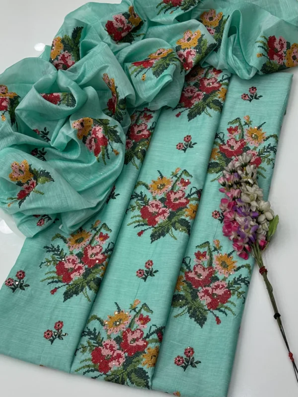 Handmade Style Cross Stitch Embroidery  With Sequence Work 2 Pc Dress