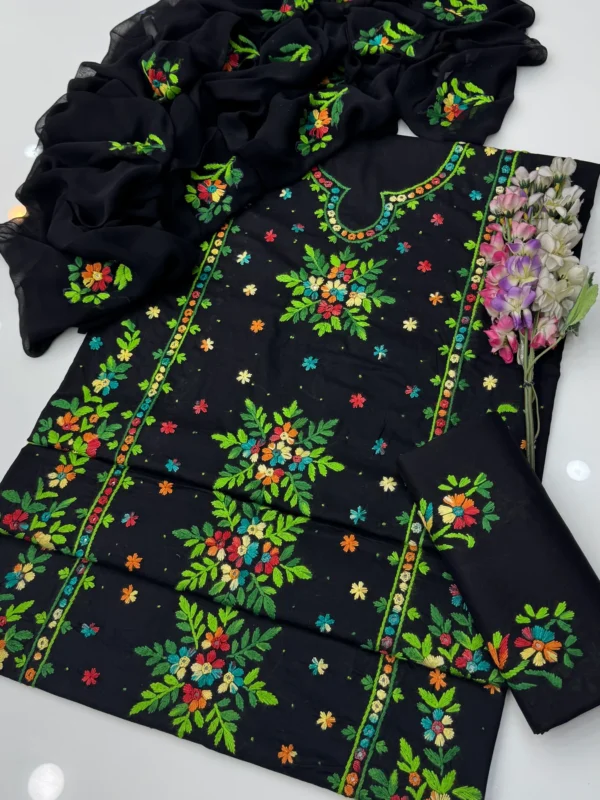 Handmade Pakka Tanka Embroidery With Sheesha Work Pure Lawn 3 Pc Dress