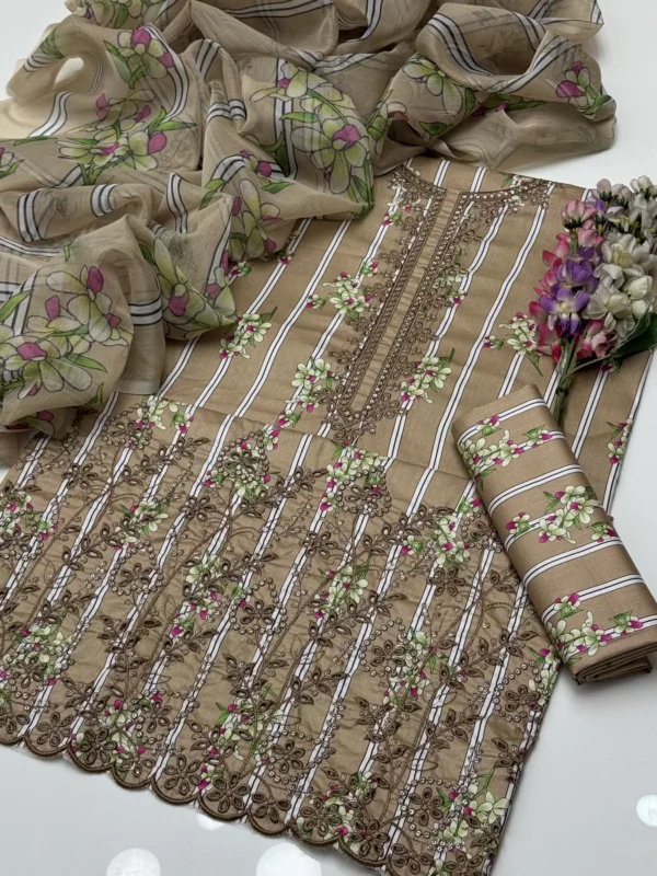 Beautiful Chikankari & Sequence Work Digital Printed Lawn 3 Pc Dress