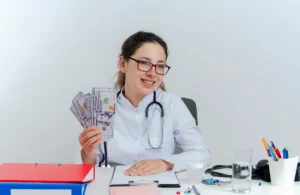 A female doctor showing her salary