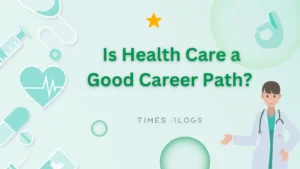 Here is an SEO-friendly **alt text** using your full title **“is health care a good career path for long-term growth and stability”**: **Alt Text:** *Illustration with medical icons and a doctor beside the headline asking is health care a good career path for long-term growth and stability.*